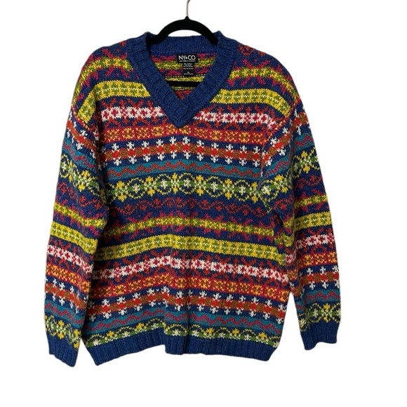 New York & Company Sweaters - NYC Women's XL Multicolor V-Neck Long Sleeve Sweater Cabincore Eclectic Grandpa